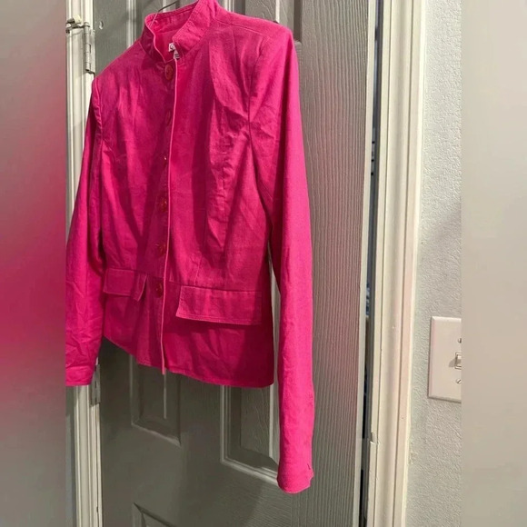 Chadwick’s Classics High collar lined  blazer jacket in pink Linen Blend Size 4 - Picture 4 of 8